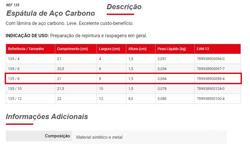 Espatula Aco 08Cm 135 Condor