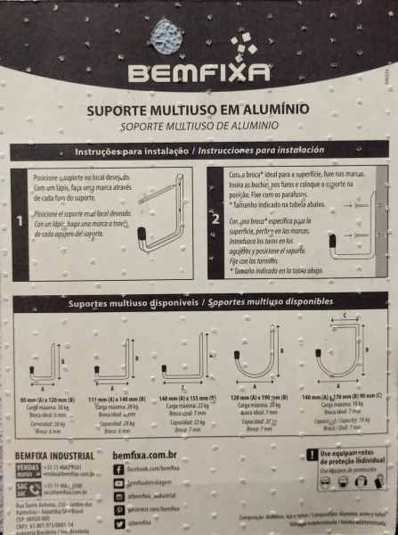 Suporte Multiuso Alum 120mmx190mm Bemfixa Suporte Multiuso Alum 120mmx190mm Bemfixa