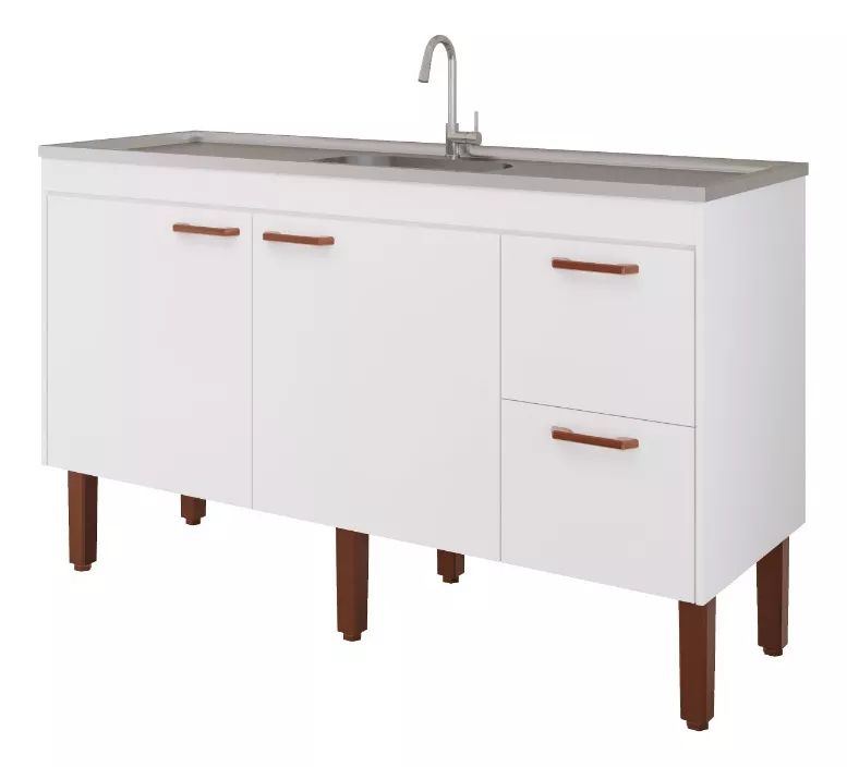 Balcao Cozinha Slim 1,34Mt Branco MGM