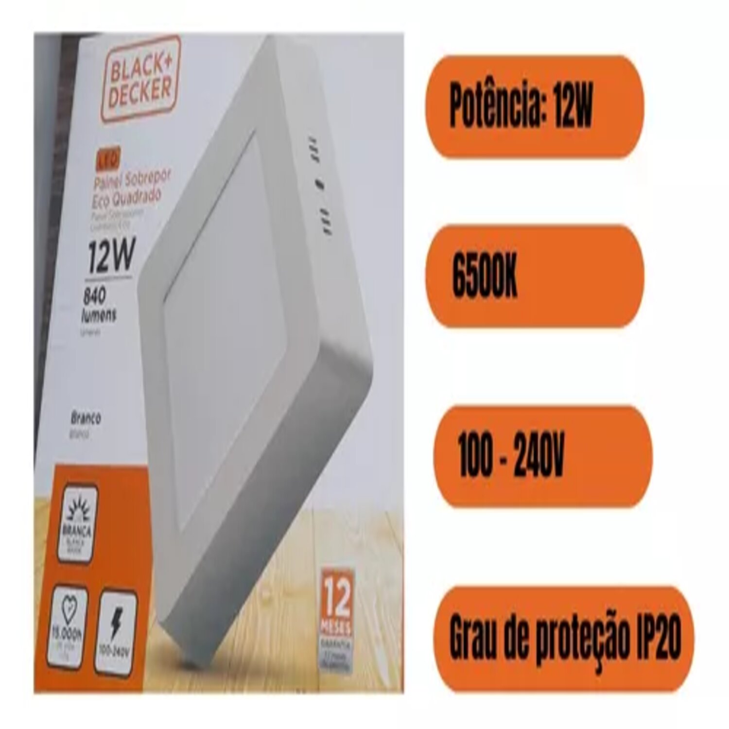 Painel Led 12W Sob Quad 6500K BR Eco B&D