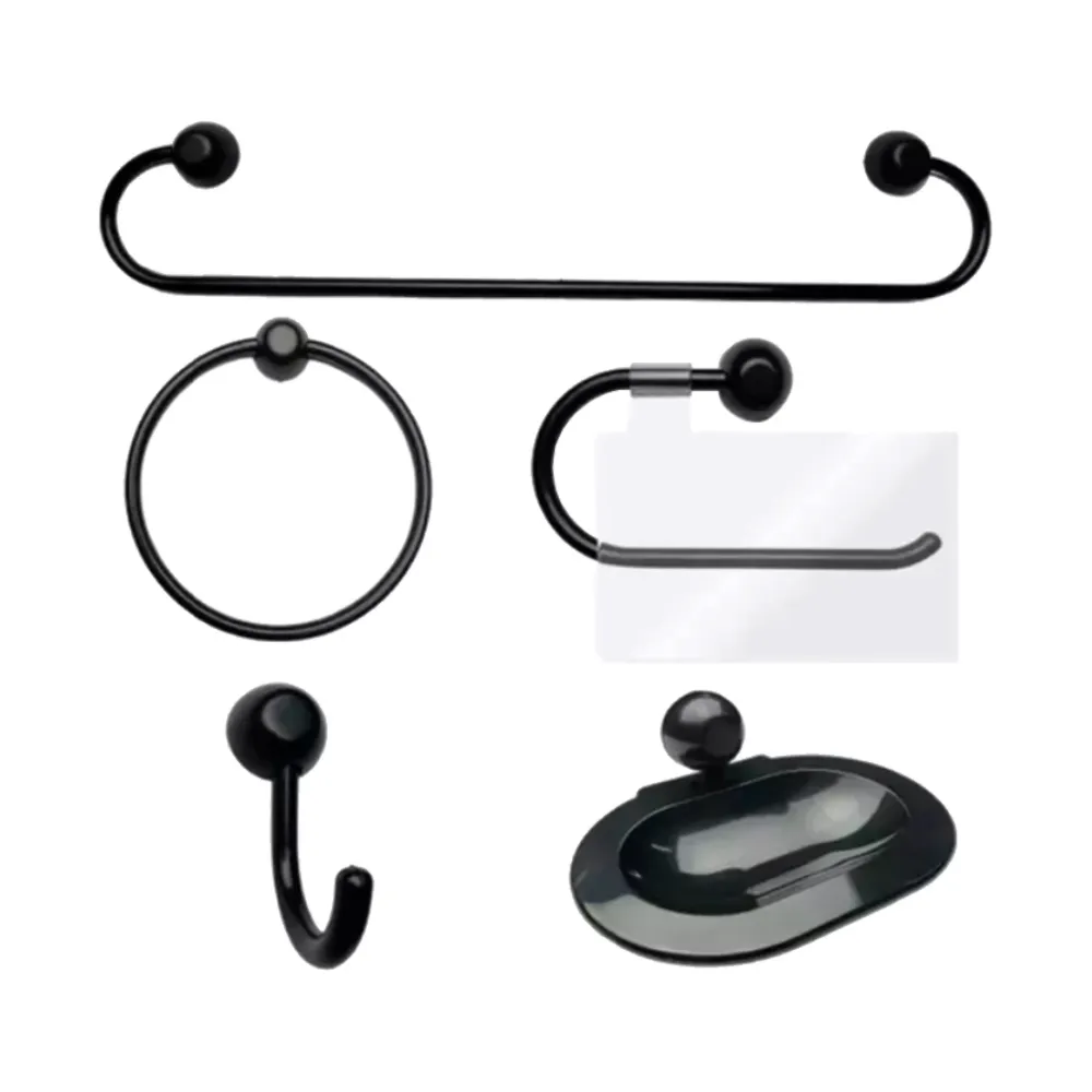 Kit Aces P/ Banheiro Samba 5Pcs Preto Japi Kit Aces P/ Banheiro Samba 5Pcs Preto Japi