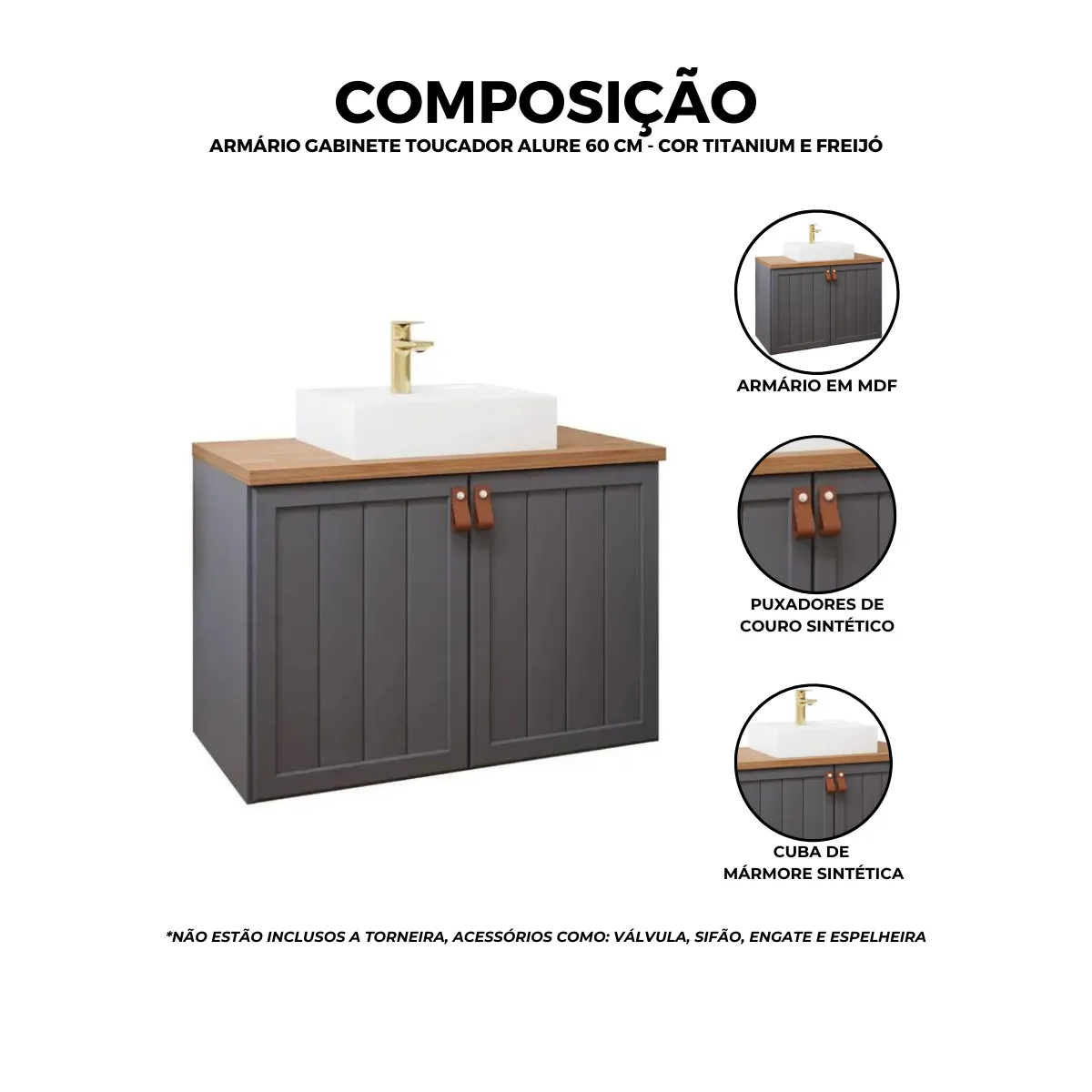 Armario Alure 60Cm Titanium/Freijo Mgm Armario Alure 60Cm Titanium/Freijo Mgm
