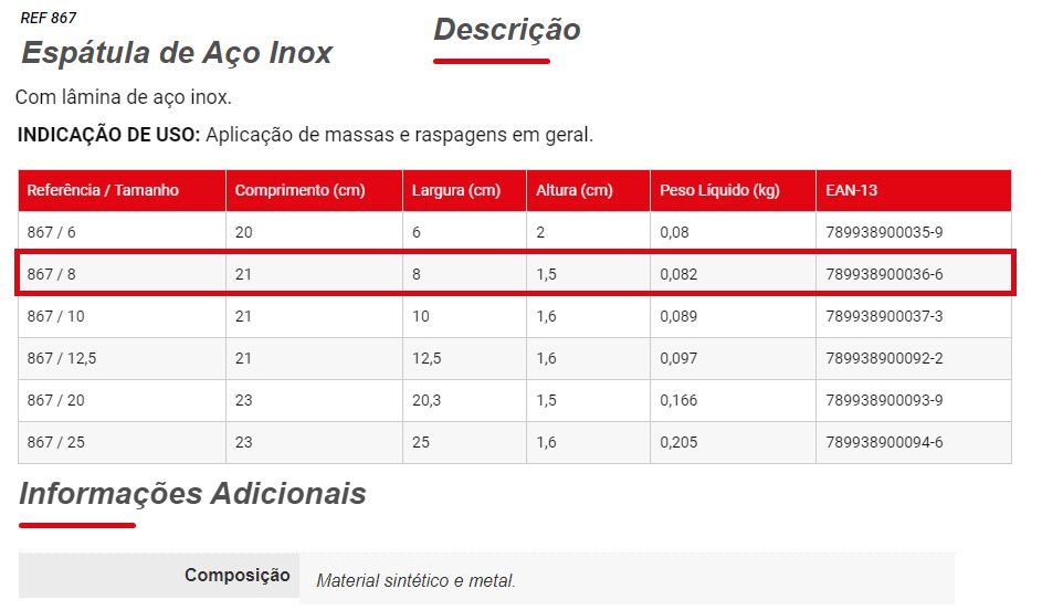 Espatula Aco Inox 08Cm 867 Condor