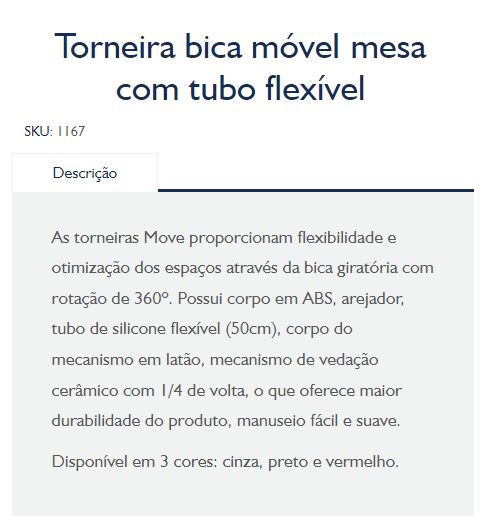 Torneira Bica Movel Mesa C/ Tubo Flex PT ... Torneira Bica Movel Mesa C/ Tubo Flex PT ...
