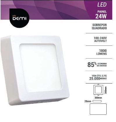 Painel Led 24W Sob Quad 6500K BR Slim Demi Painel Led 24W Sob Quad 6500K BR Slim Demi