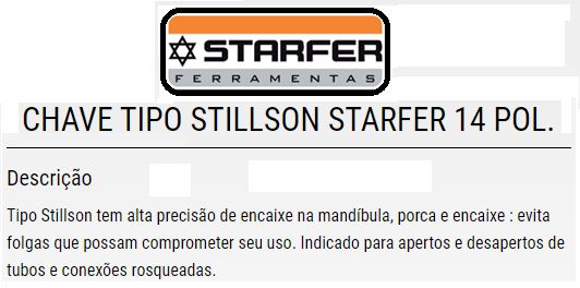 Chave T/ Stillson 14 Starfer