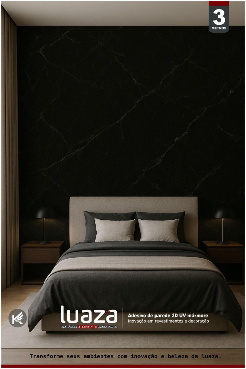 Painel 3D Auto Adesivo UV Marmore Preto 3...