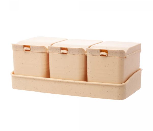 Conjunto 3 Porta Temperos de Bambu e PP c...