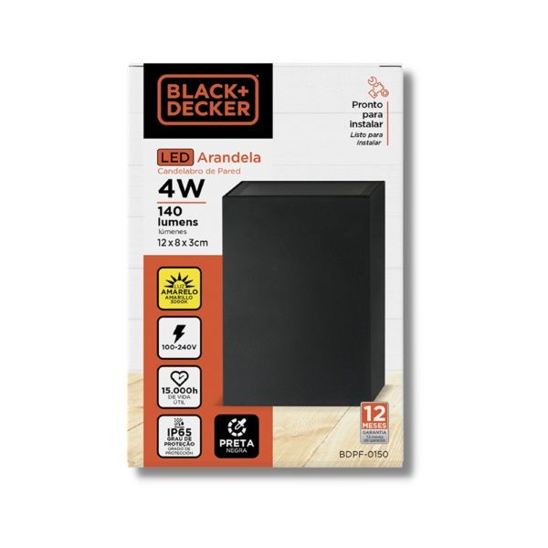 Arandela Led 04W 3000K PT B&D