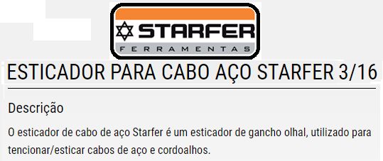Esticador P/Cabo Aco 3/16 Starfer