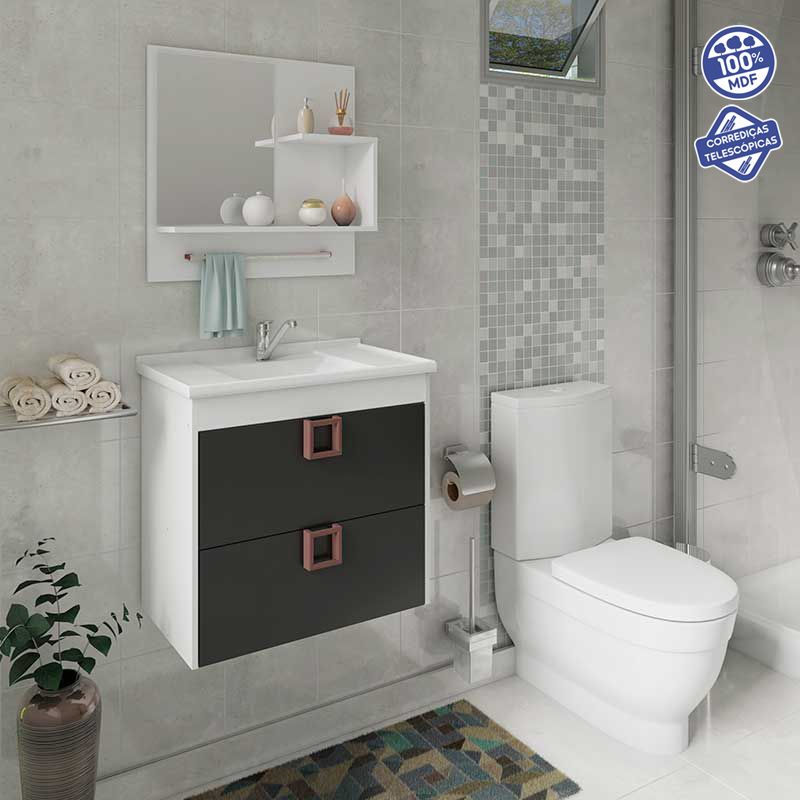 Armario Lirio 59Cm C/Espelheira BR/PT Mgm Armario Lirio 59Cm C/Espelheira BR/PT Mgm