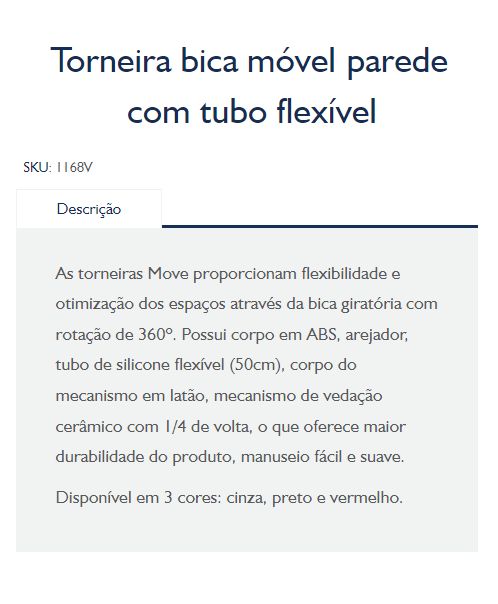 Torneira Bica Movel Parede C/ Tubo Flex V... Torneira Bica Movel Parede C/ Tubo Flex V...