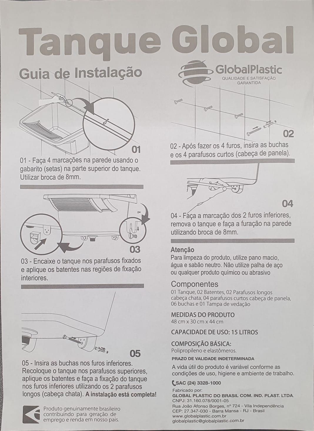 Tanque Plast Cinza Global Plastic