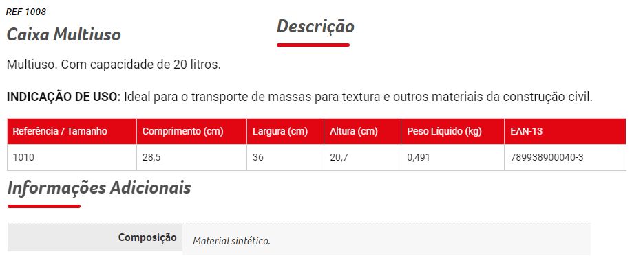 Caixa Massa 20Lt PT 1008 Condor