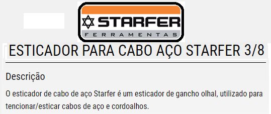 Esticador P/Cabo Aco 3/8 Starfer 
