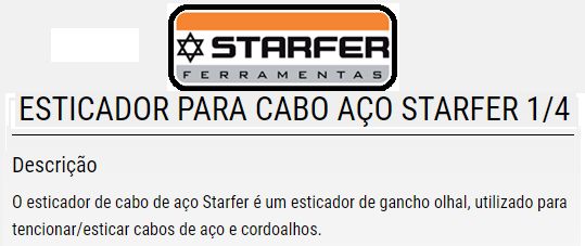 Esticador P/Cabo Aco 1/4 Starfer 